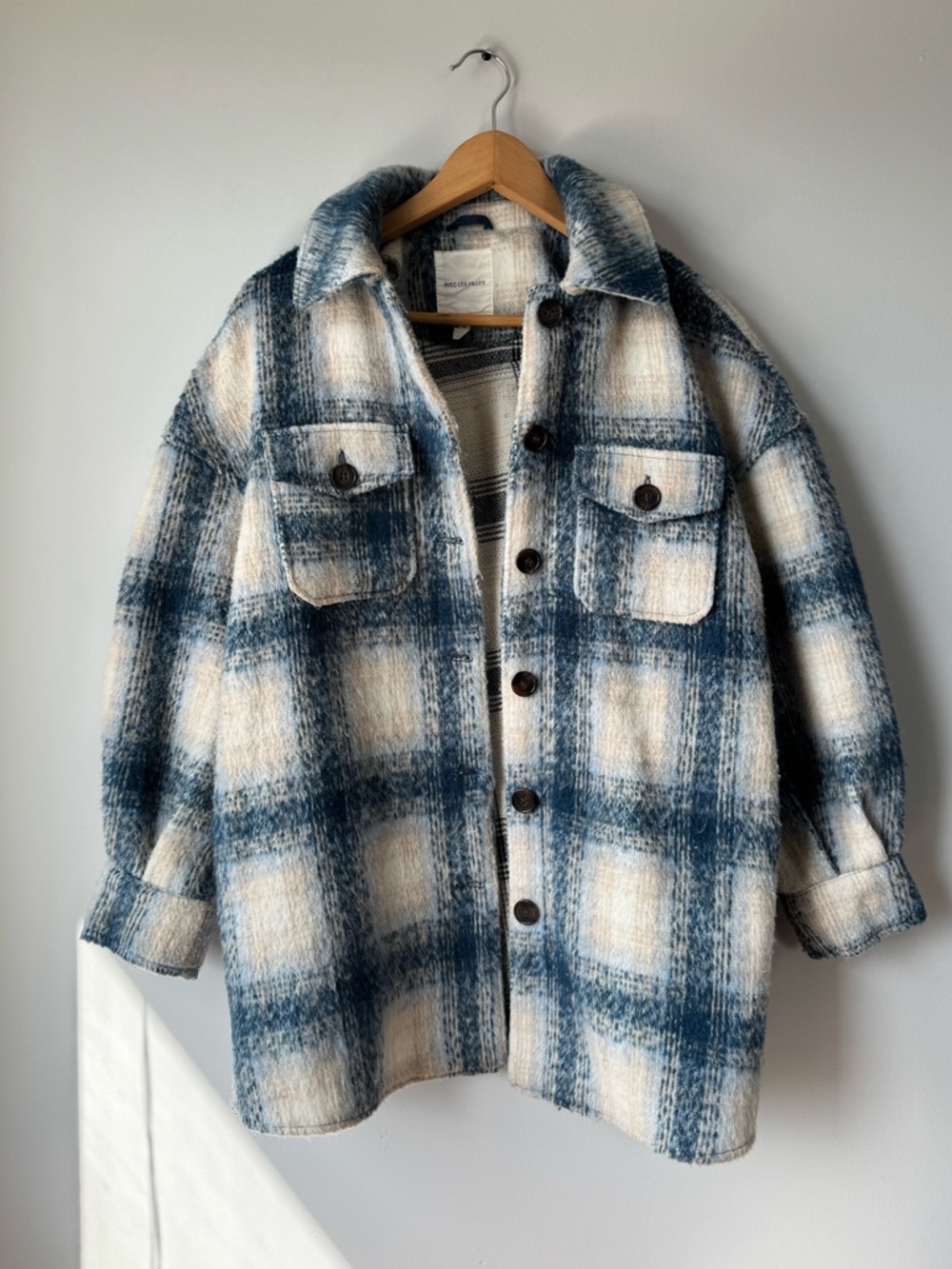 Avec Les Filles Blue and Cream Plaid Coat